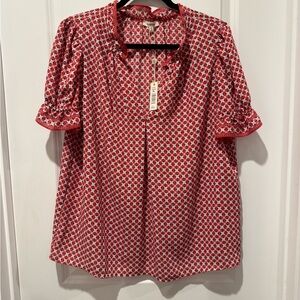 Max Studio Red and White Patterned Blouse
